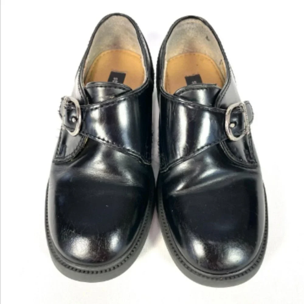 Stride Rite Monk‎ Strap Dress Shoes Boys 9 Black Leather School Uniform